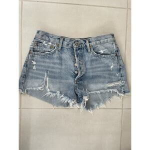 Agolde Shorts Distressed Cut Off Button Fly Parker Denim Jean Blue